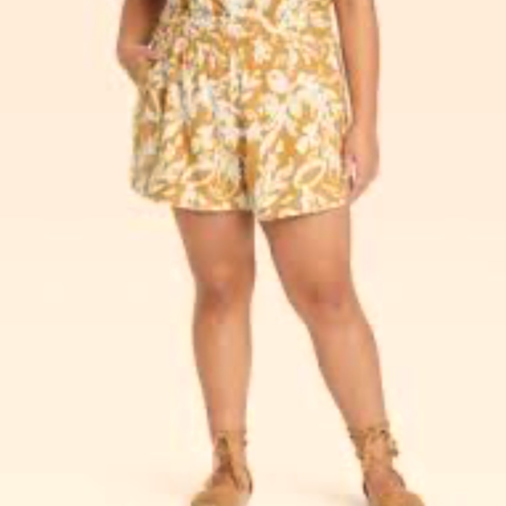Ava & Viv High Waist Floral Shorts in Mustard and Light Blue - Picture 2 of 11